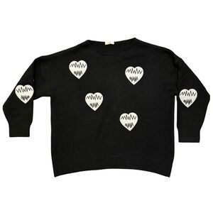Easel Los Angeles Black Heart Print Knit Sweater Pullover Size Medium
